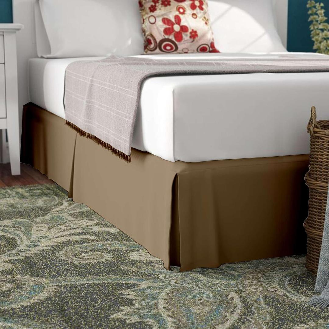 Cottington Lane Luxury Pleated Bedskirt King Size 10 Inch Drop Split Corners - Hotel Luxury 1800 Ultra-Soft Tailored Drop Box Pleated Styling Dust Ruffle - Classic & Clean Look(Taupe)