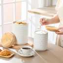 MALACASA LYDIA Ceramic Canisters Set with Airtight Lids, 80/40/20 oz Coffee Canisters Sets for the Kitchen, Large Jars for Flour, Sugar, Pasta, Coffee, Cookies, Tea - Set of 3, Five-Leaf Grass