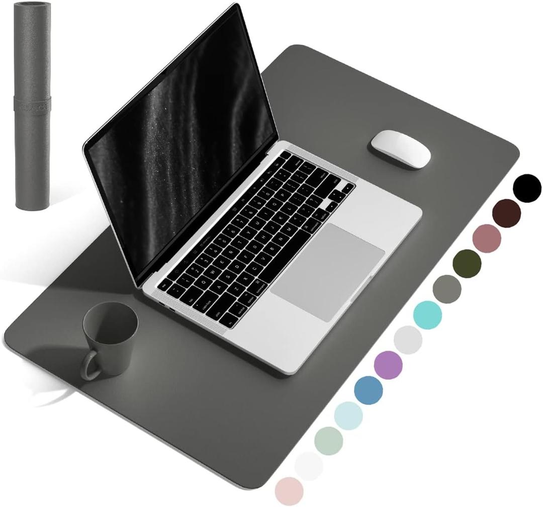 Non-Slip Leather Desk Mat, Desk Mouse Pad, Waterproof PVC Leather Desk Table Protector, Large Desk Blotter, Easy Clean Laptop Desk Writing Mat for Office/Work/Home/Decor(Dark Gray, 23.6" x 13.7")