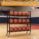 Colingmill Heavy Duty Basketball Rack with Wheels, Multi-Tier Rolling Ball Storage Cart, Sports Equipment Organizer for School, Gym, Club Shoot Training