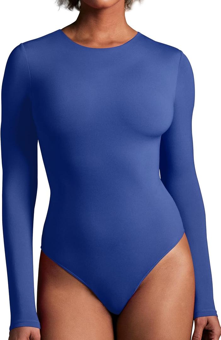 IUGA Long Sleeve Bodysuits for Women Crew Neck Body suit Women's Slimming Basic Tummy Control Bodysuit Tops (Medium)