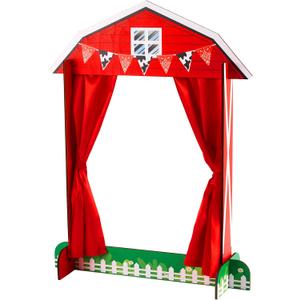 Wooden Tabletop Puppet Theater with Curtains, Puppet Show Stage, Imaginative Play Theatre, Inspires Imagination and Creativity, 17.7 x 5.9 x 22.1 Inches(Farm)