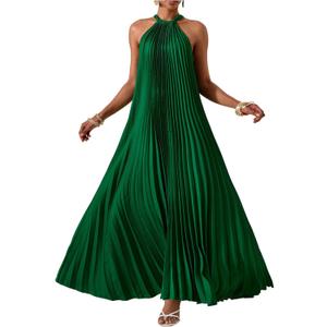 OYOANGLE Women's Summer Maxi Dress Wedding Guest Party Sleeveless Pleated Long Flowy Beach Vacation Dress, X-Large