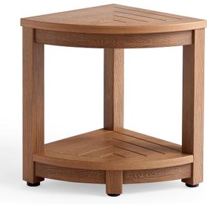 KaimuBench Corner Shower Stool for Shaving Leg, Waterproof Bathroom Shower Bench Seat for Inside Shower, Poly Lumber Plastic Shower Chair Seat, Shower Foot Rest with Adjustable Feet, Non-Slip, Brown