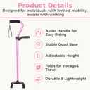 XIAOMING 6 Gear Adjustable Quad Cane，Quad Cane Portable Stick Men & Women and Seniors，for Balance, Knee Injuries, Leg Surgery Recovery & Mobility