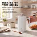 Barista Warrior French Press Coffee Maker - Double-Wall Stainless Steel Insulated French Press with Built-In Thermometer, Dual Filters Coffee Maker with Wooden Spoon - White