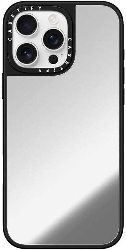 CASETiFY Mirror iPhone 16 Pro Max Case [Reflective / 4.9ft Drop Protection/Compatible with Magsafe] - Silver On Black