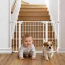 Easy Step Walk-Thru Baby Gate Adjustable Safety Gate for Babies & Pets, Pressure Mount Kit, Includes Wall Cups 29.7-48.8W x 30.5H, Auto-Close White