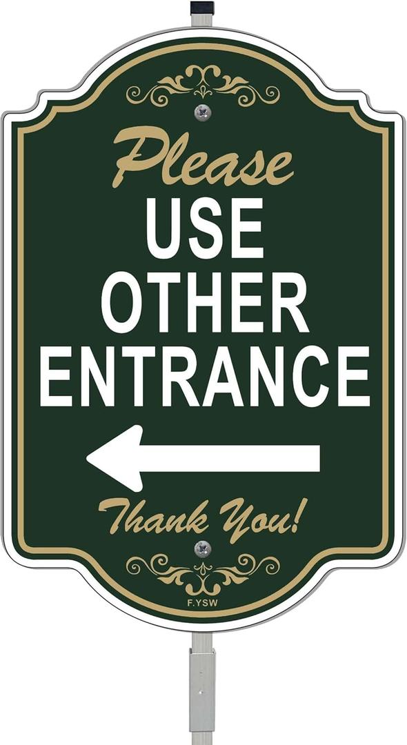 Please Use Other Entrance Sign Left Arrow 12" x 8" With 35" Long Metal Private Stake With Stand Aluminum Outdoor Use Business Home
