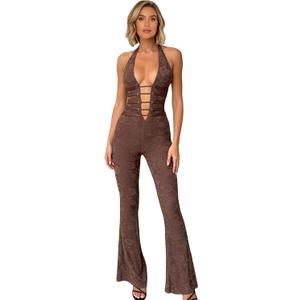 MXVPY Women Sheer Mesh Lace Jumpsuit Sexy Sleeveless See Through Hollow Out Bodycon Jumpsuits One Piece Club Party Romper (Small)