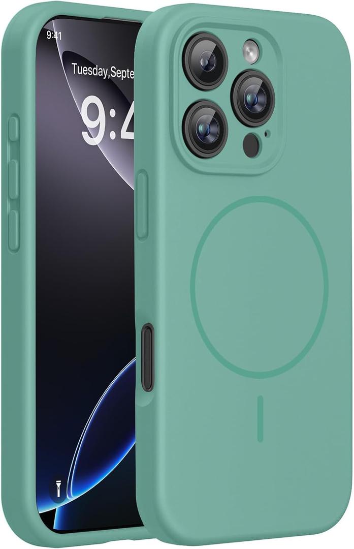 Miracase Magnetic for iPhone 16 Pro Case, [Soft Anti-Scratch Microfiber Lining], Compatible with MagSafe, Liquid Silicone Case Shockproof Drop Protection Phone Case for 16 Pro,Midnight Green