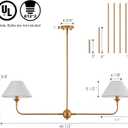 Modern Linear Chandeliers for Dining Room, Gold Island Light Fixtures with Off-White Fabric Shade, Rustic Linear Pendant Light for Kitchen