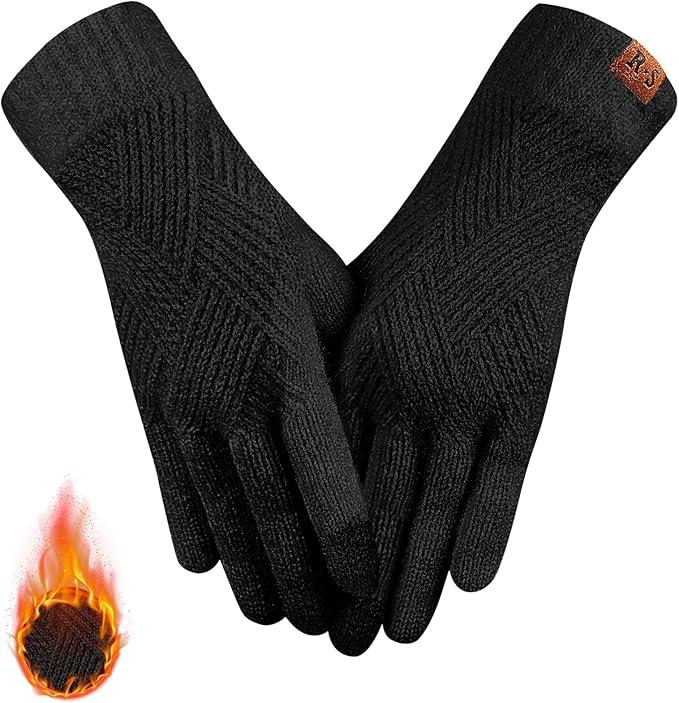 REACH STAR Winter Gloves for Women Men,Winter Clothing for Women 3-Finger Touch screen Elastic Thermal Knit Lining, Warm Gloves for Cold Weather,Running,Driving Christmas Gifts (Black)