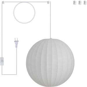 15.7in Plug in Hanging Lamp Large Lantern, White Imitation Silk