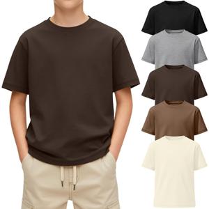Oakgarden 5 Pack Boys Short Sleeve T-Shirts 5-16Y Kids Crew Neck Layering Casual Tops Summer Loose Fit Basic Shirts Tees (Gray, XS)