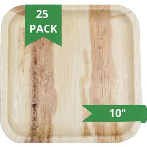 Greenmile Palm Leaf Plates 10 Inch, Areca Palm Plates Set, Square Biodegradable and Compostable Bamboo Plates Disposable Dinnerware for Parties, Weddings, BBQs, 25 Pack
