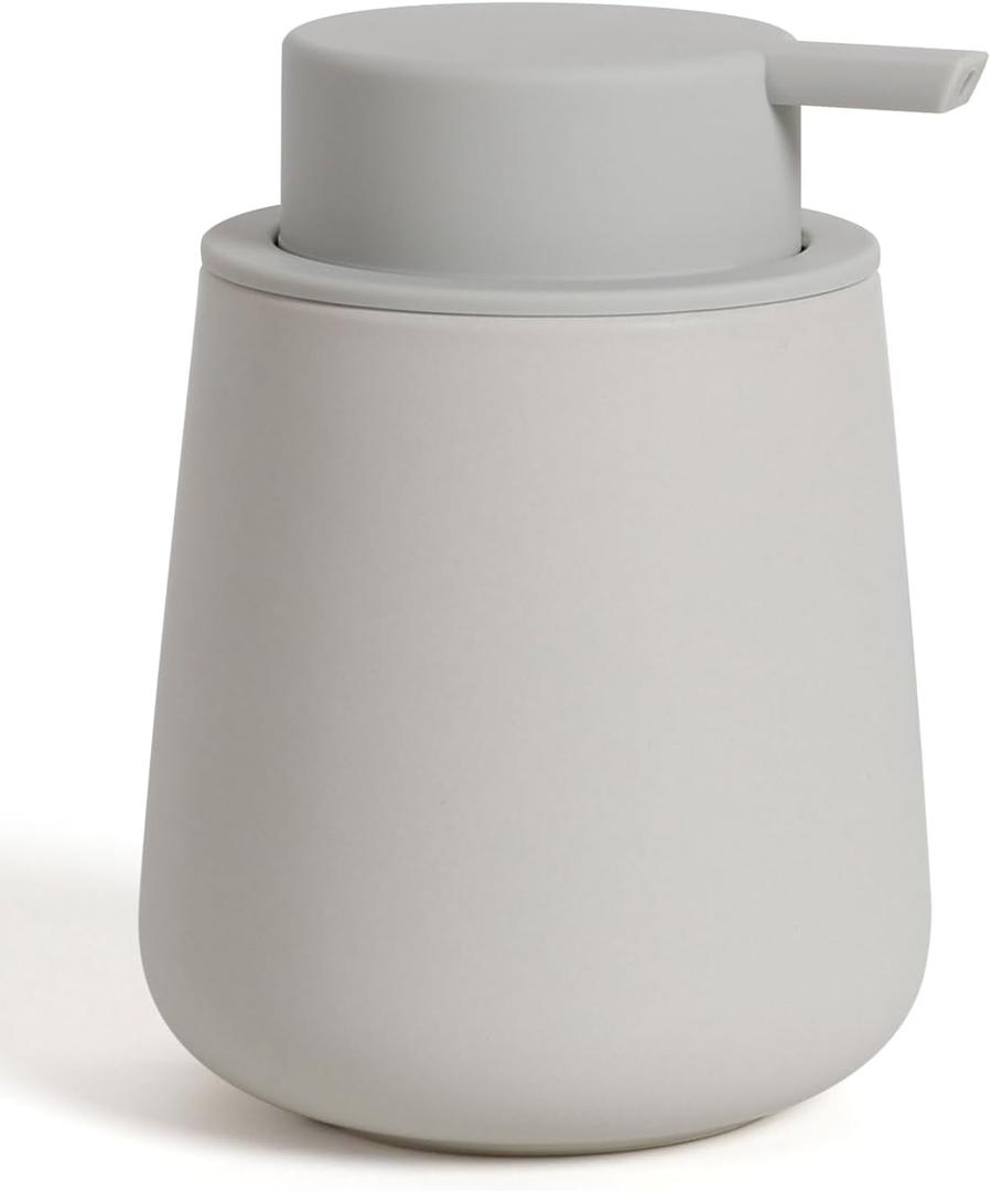 Bosilunlife Soap Dispenser Bathroom - Grey Ceramic Soap Dispenser Lotion Hand Pump Dish Soap Bottle for Kitchen 12oz Refillable Liquid Hand Wash Dispenser for Bathroom (Matte Light Grey)