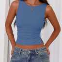 PRETTYGARDEN Women Going Out Tops Summer Clothes 2025 Trendy Split Hem Ruched Sleeveless Shirt Cute Y2K Tank Top (Blue, XXL)