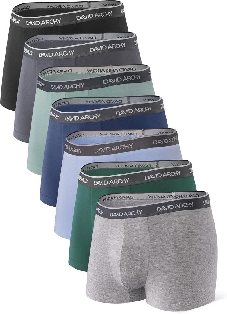 DAVID ARCHY Mens Trunks Underwear Soft Breathable Rayon Made from Bamboo Trunk No Fly Pouch (Medium, A, Multicoloured-7 Pack)