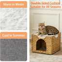Rattan Cat House for Indoor Cats, Large Cat Bed Cave with One Bed Mat, Foldable Cat Condo Cube Hideaway for Multi Small Pet