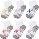 Comfoex Boys Athletic Quarter Socks - Ankle Sports Socks With Cushioned Sole - 6 Pairs, Sizes 4-6, 6-8, 8-10 Years Old
