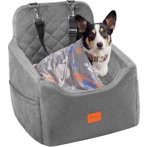 Dog Car Seat for Small Dog with Washable Mat, Memory Foam Booster Seat for Dogs Under 30lb, 6" Elevated Pet Seat with Pockets, Anti-Slip Bed for Car, Perfect for Front & Back Seats with Safety Leash