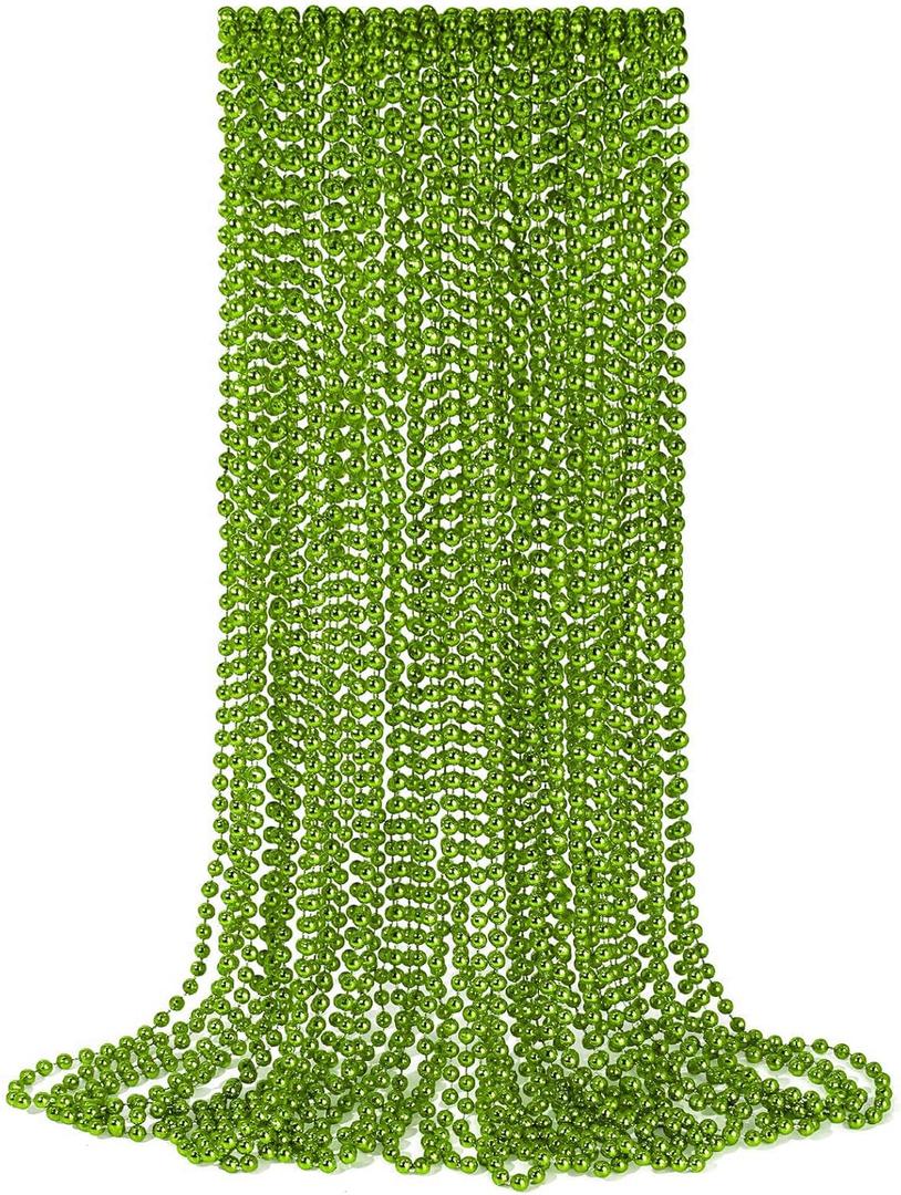 YAXINRUI 12 PCS St. Patricks Day Beads Necklace, Christmas Bead Necklaces, Light Green Mardi Gras Beads, 33 Inch Light Green Bead Necklaces for Mardi Gras St. Patricks Day Christmas Festive Events