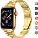 MioHHR Solid Stainless Steel Band Compatible with Apple Watch 38mm(Series 3/2/1) 40mm(Series SE/6/5/4) 41mm(Series 9/8/7) Metal Strap with Soft TPU Case for iWatch Bands for Women and Men, Gold