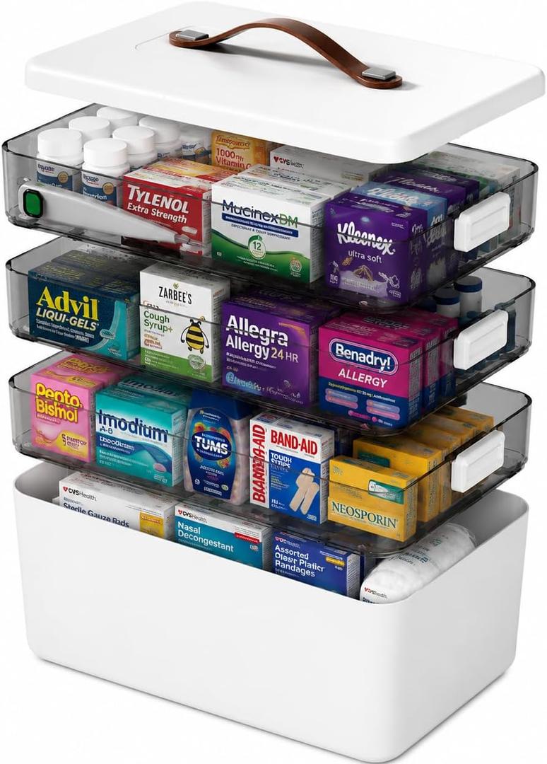 4-Tier Medicine Organizer - Portable Medicine Cabinet with Handle, Extra Large 4-Tier Set