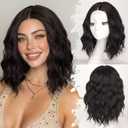 Eawwii Dark Chocolate Brown Short Wavy Wig for Women Lace Hairline Bob Style Synthetic Heat Resistant - Natural Appearance for Everyday Hairstyle 14 Inch