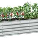 zizin Galvanized Raised Garden Bed Metal Oval Raised Garden Beds Outdoor Planter Box for Vegetables (12x2x1.3FT, Silver)