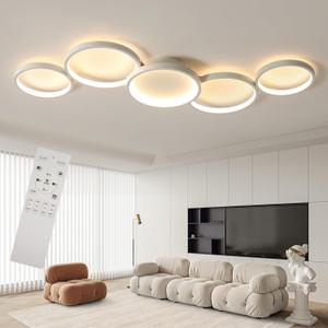 Modern LED Flush Mount Ceiling Light - 55wDimmable Ceiling Light Fixture, 5Rings Ceiling Lamp for Living Room,Bedroom,Dining Room,Office , White 