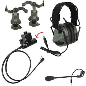 Hdlsina Tactical Shooting Headset + with U94 PTT 2pin with ARC Rail Adapter Noise Reduction & Sound Pickup Ear Protection (Green)