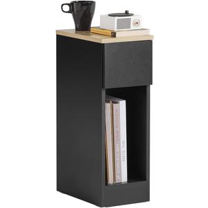 SoBuy Narrow Nightstand, Thin Bedside Table Slim End Table, Small Bedroom Furniture Storage Cabinet with Sliding Drawer and Open Compartment, Black FBT111-SCH