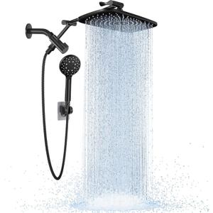 Veken Wide Rain Shower Head with 6 Modes Handheld Water SprayHigh Pressure Showerhead Combo with Arm for Bathroom AccessoriesHome Decor Adjustable Dual Shower with Anti-Clog NozzlesMatte Black (Standard Flow(2.5GPM))