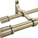 Double Curtain Rod 140 to 164 Inch,1 Inch Heavy Duty Curtain Rods for Windows with Solid Aluminum Cylindrical Finials and Bracket,1 Front and 5/8 Back Telescoping Double Drapery Rod,Antique Bronze