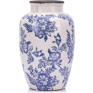 Chinoiserie Vase - 10.6" Tall Chinoiserie Decor Ice Crackle Vintage Blue and White Floral Vase, Farmhouse Country Home Decor, Living Room, Dining Table, Fireplace and Entryway Decor Centerpieces