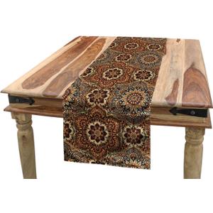 Ethnic Table Runner, Exotic Orient Style Ottoman Flower Scroll Turkish Old Fashioned Bohemian Print, Dining Room Kitchen Rectangular Runner, 16" X 90", Coffee Brown