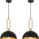 2Pack Black Gold Pendant Light, 11.8in Farmhouse Ceiling Hanging Lights Over Sink, Lighting Fixture for Kitchen Island Dining Table Bedroom Laundry Room Hallway Restaurant