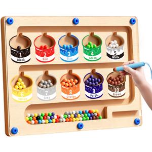 Magnetic Color and Number Maze - Montessori Puzzle Board for Toddlers Ages 3-5, Sorting & Counting Matching Games, Fine Motor Skills Toy , Wooden Preschool Learning Activities for Kids, birthday Gifts