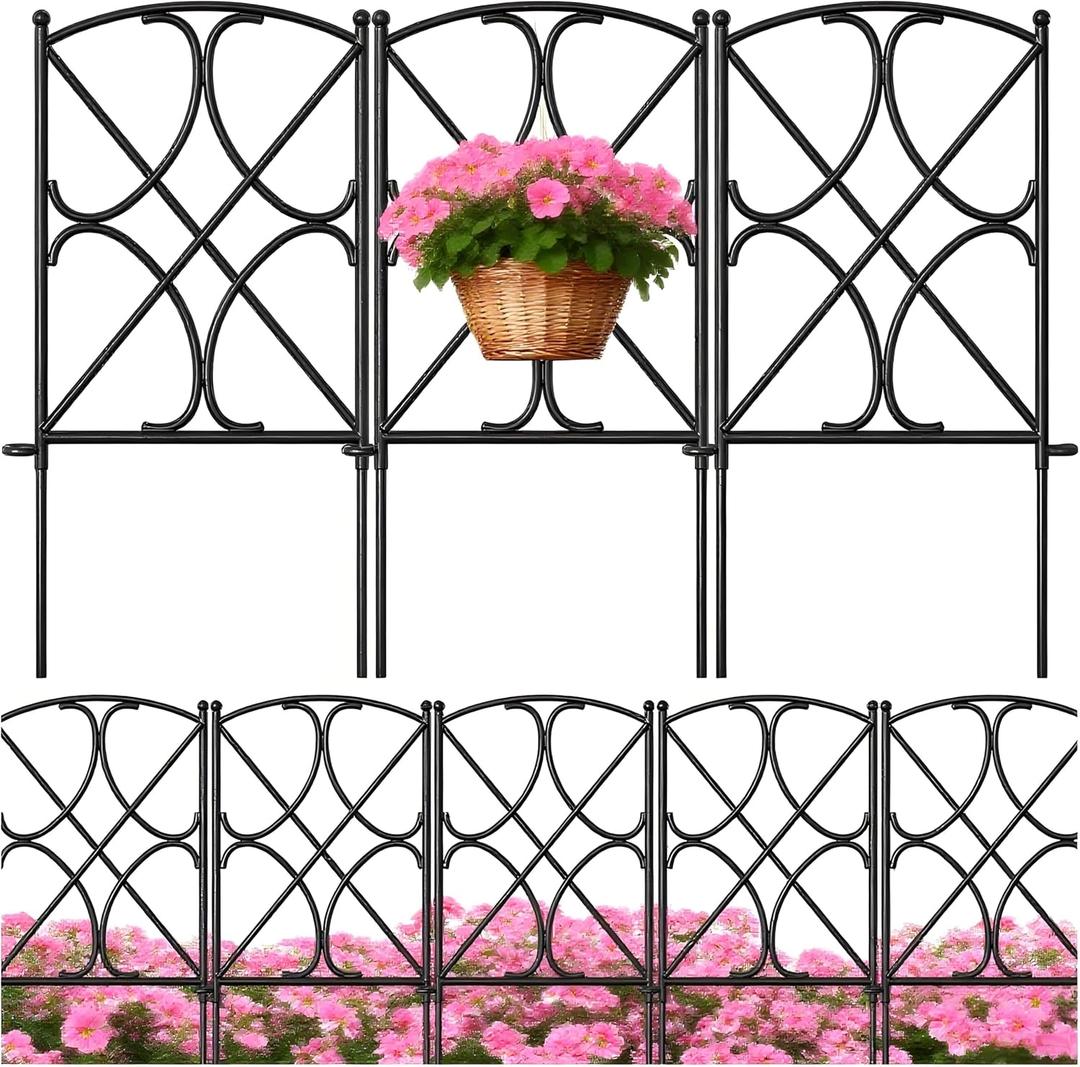 AMAGABELI GARDEN & HOME 10 Panels 24in(H)10ft(L) Decorative Garden Fences and Borders for Dogs No Dig Metal Fence Panel Garden Edging Border for Animal Barrier Fencing for Flower Beds Yard Patio