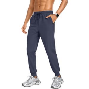 Men's Sweatpants Athletic Pants Joggers with Zipper Pockets Lightweight Quick Dry Workout Track Pants for Gym Running (Large, Navy Blue)