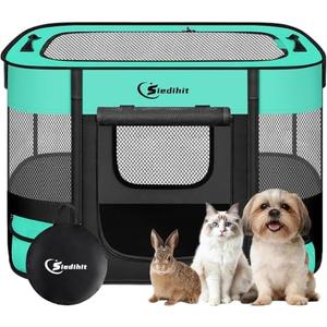 Dog Playpen,Cat Pet Puppy Pen,Portable Playpens for Dogs Indoor Outdoor Travel Camping Use,Foldable Dog Kennel Tent Crate for Rabbit Small Animals with Carrying Case (Green, Small)