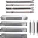 Hiorucet Grill Replacement Parts for Charbroil 4 Burner 463241113, 463449914 Gas Grill Models. Stainless Steel Heat Plate Tent Shields, Pipe Burner Tubes and Crossover Tubes Replacement Kit.