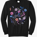 Vintage Flowers Women Wildflower Graphic Floral Gardening Sweatshirt, Adult Unisex, Royal Black, XL