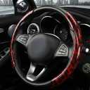 Leopard Print Steering Wheel Cover for Women - Universal Segmented 2-Piece Snap-on Protector, Non-Slip & Nail Friendly, Fit for Round & D-Shape 14.5-15 Inch, Cute Auto Interior Accessories (RED)