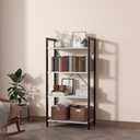 4-Tier Bookshelf, 47.2'' H Ladder Shelf, Industrial Bookcase, Wooden and Metal Storage Rack, Shelving Unit for Living Room Entryway Office, White Book Shelves, 24 * 11.8 * 47.2 inches