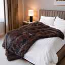 inchgrass Fox Faux Fur Blanket Luxury Fur Throw Blanket Sofa Fluffy Blanket Super Warm Elegant Cozy Fuzzy Throw Blankets for Couch,Armchair and Bed Washable Plush Blankets 74"x90" Brown Throw Blanket
