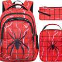 FunnyGifts Boys Backpacks with Lunch Box for Kids School Bookbag with Lunch Bag for Elementary Kindergarten Preschool Age 4-6 6-8 Years Old Mochila Para Nios (Red)