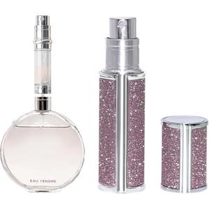 AE00PK Sparkling Travel Perfume Bottle, 5ml Mini Perfume Atomizer Sprayer, Glitter Diamond Pump Fill Perfume Bottle for Traveling, Vacation & Bussiness (Sparkling Pink)